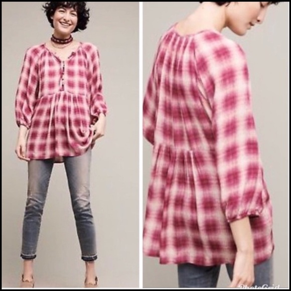ANTHROPOLOGIE Calavon Peplum Top NWT Blouse New Large Boho Raspberry Anthro - Picture 3 of 4